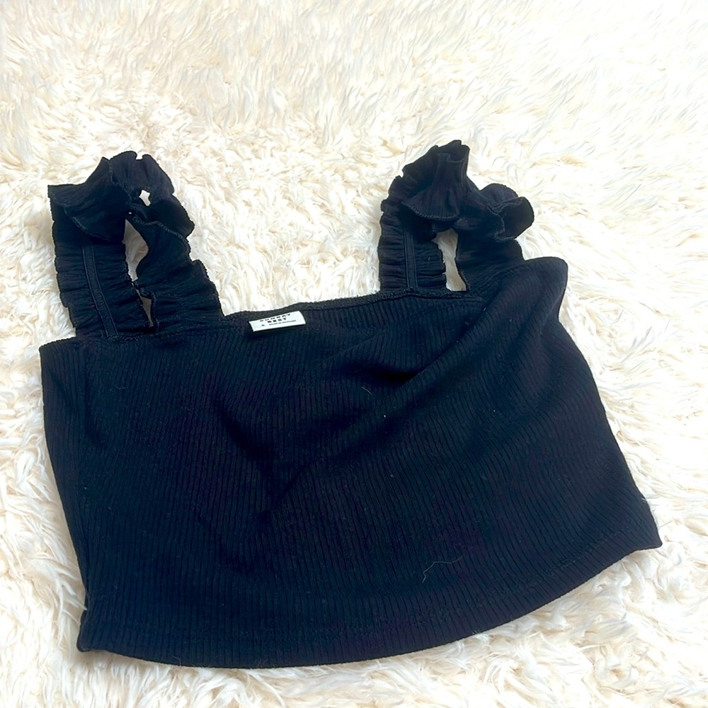 SUNDAY BEST RUFFLE CROP TANK WOMEN S BLACK COQUETTE BALLETCORE COTTAGECORE